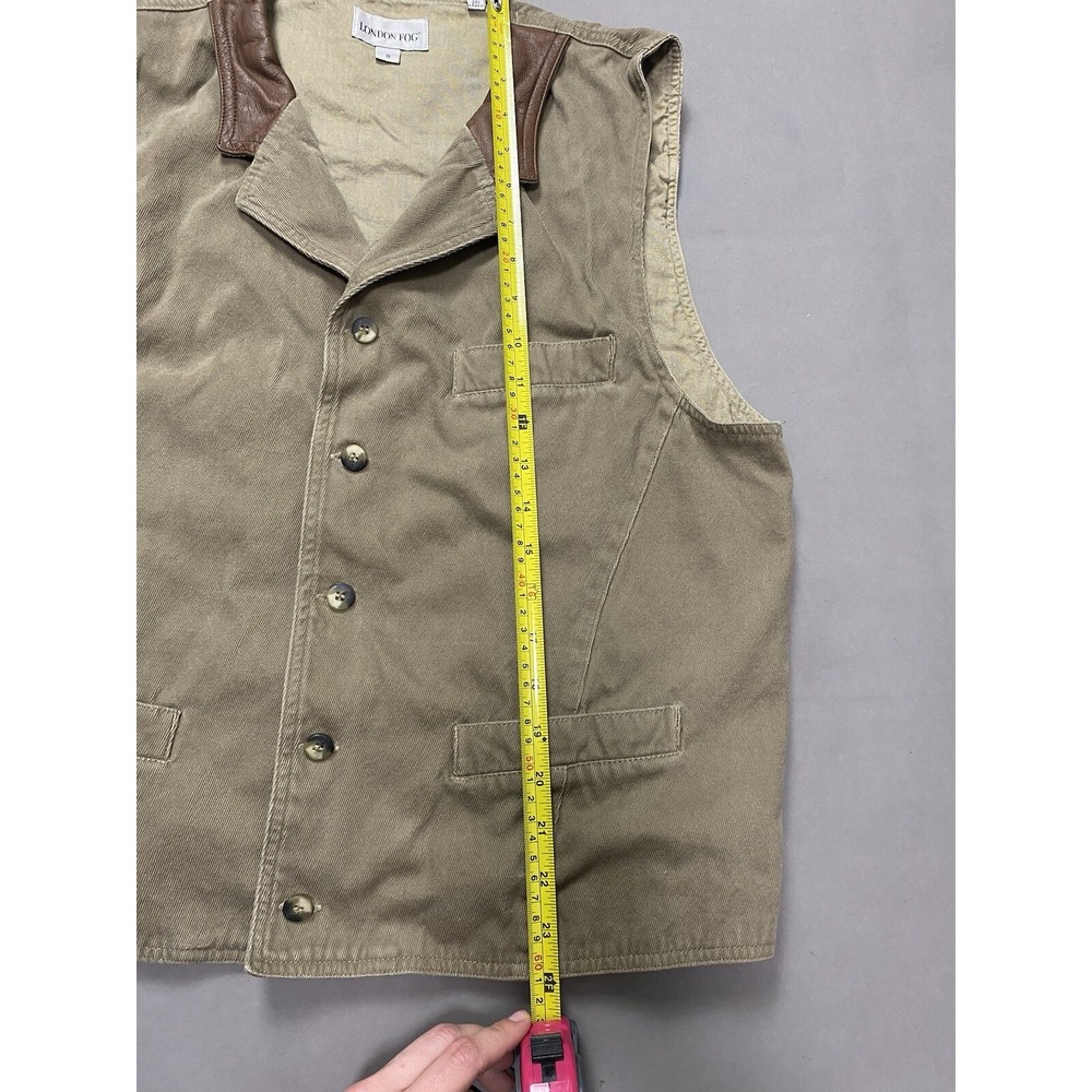Vintage London Fog Vest Cotton Genuine Leather Tan/Brown Men's S - Picture 9 of 10